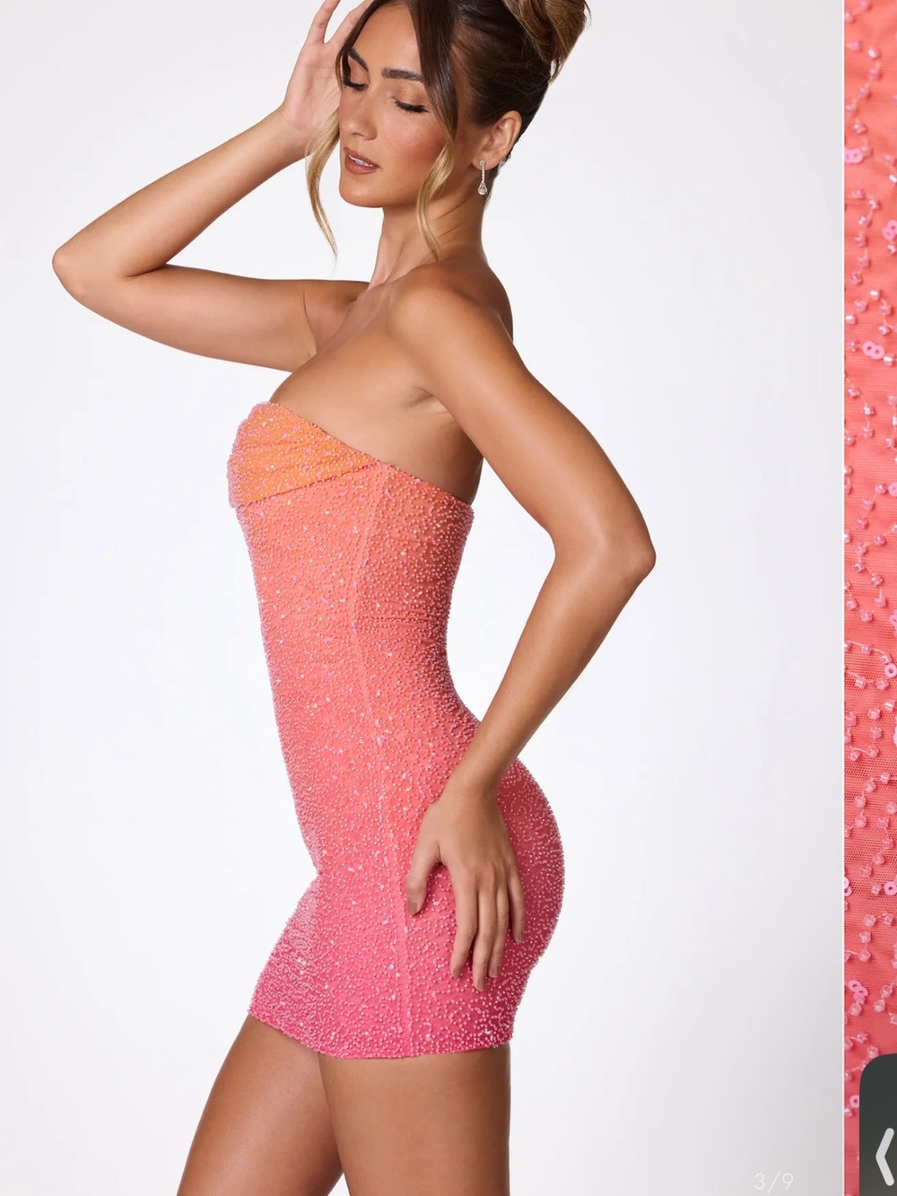 Oh Polly Coral to Pink Strapless Beaded Mini Dress - Picture 3 of 6